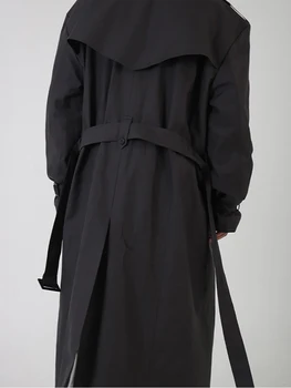 Men's Oversized Black Belted Trench Coat 2 Mauroicardi Spring Autumn Cool Long Black Oversized Trench Coat Men Belt Double Breasted Loose Casual Windproof Outerwear 2022 2
