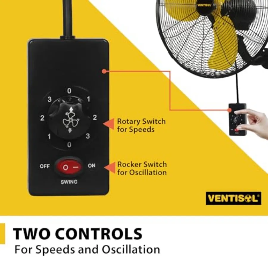 20 Inch Wall Mount Fan Oscillating, 4, 460 CFM High Velocity Industrial Wall Fan for Indoor, Commercial, Residential, Warehouse view 4