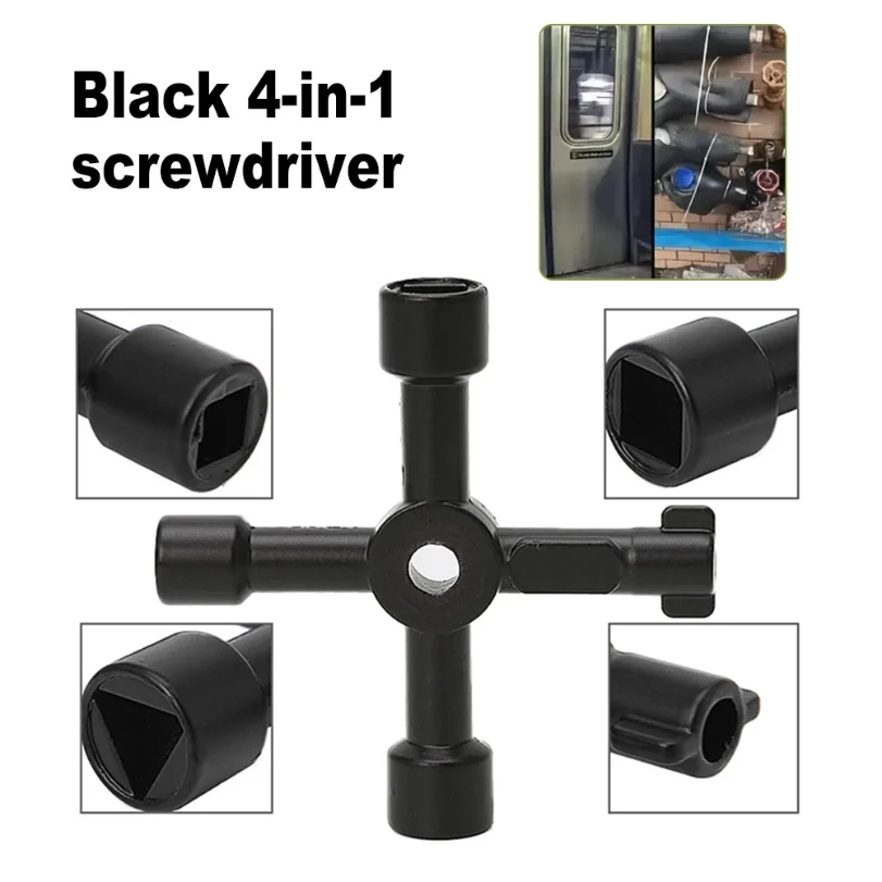 

Portable 4-in-1 Hand Screwdriver Black DIY Socket Water Meter Valve Key Wrench Tool Inner Triangle Home Repair