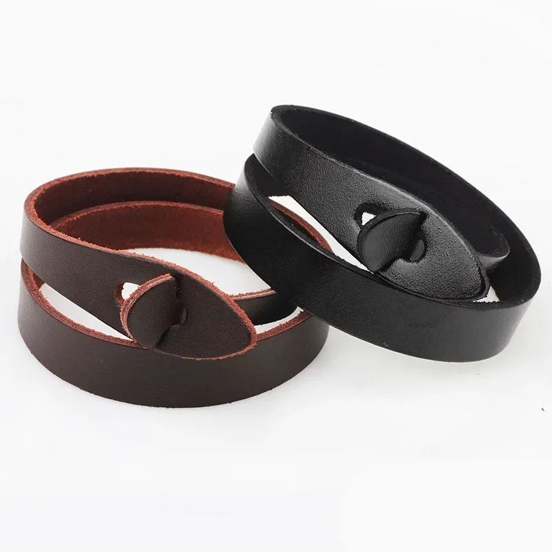 Kirykle Minimalist Style Jewelry for Women Retro Punk High Quality Multilayer Genuine Leather Bracelet  Snakelike Wrap Bangle