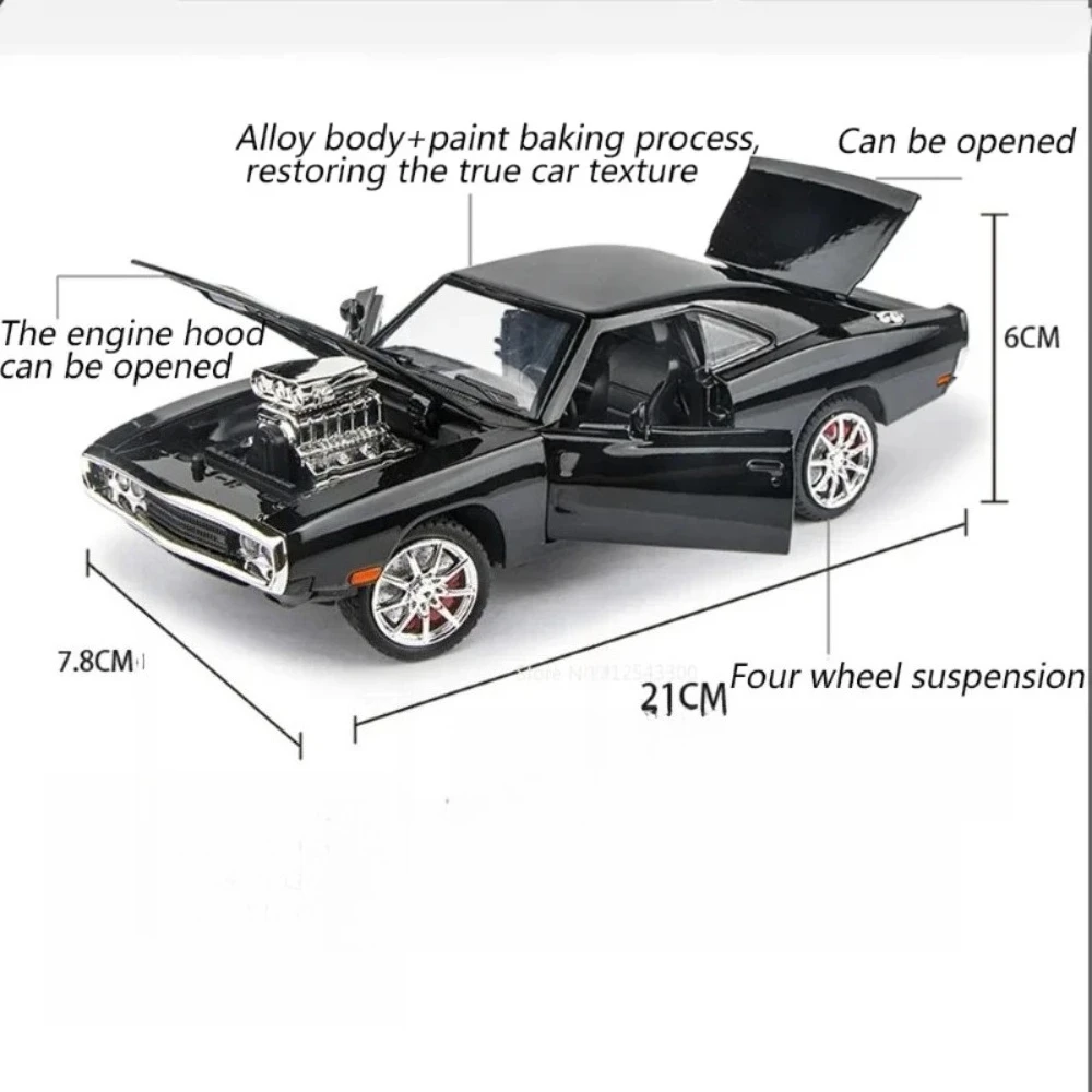 1:24 Hellcat Charger 1970 Toy Car Model Pull Back Alloy Diecast Rubber Tires Miniature Models Metal Cars Gift for Birthdays view 5