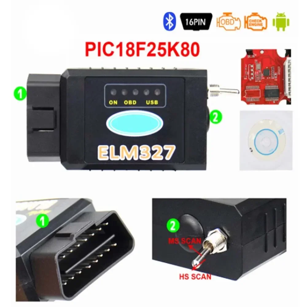 HS-MS Switch ELM327 V1.5 Bluetooth wifi For Ford FORScan PIC18F25K80