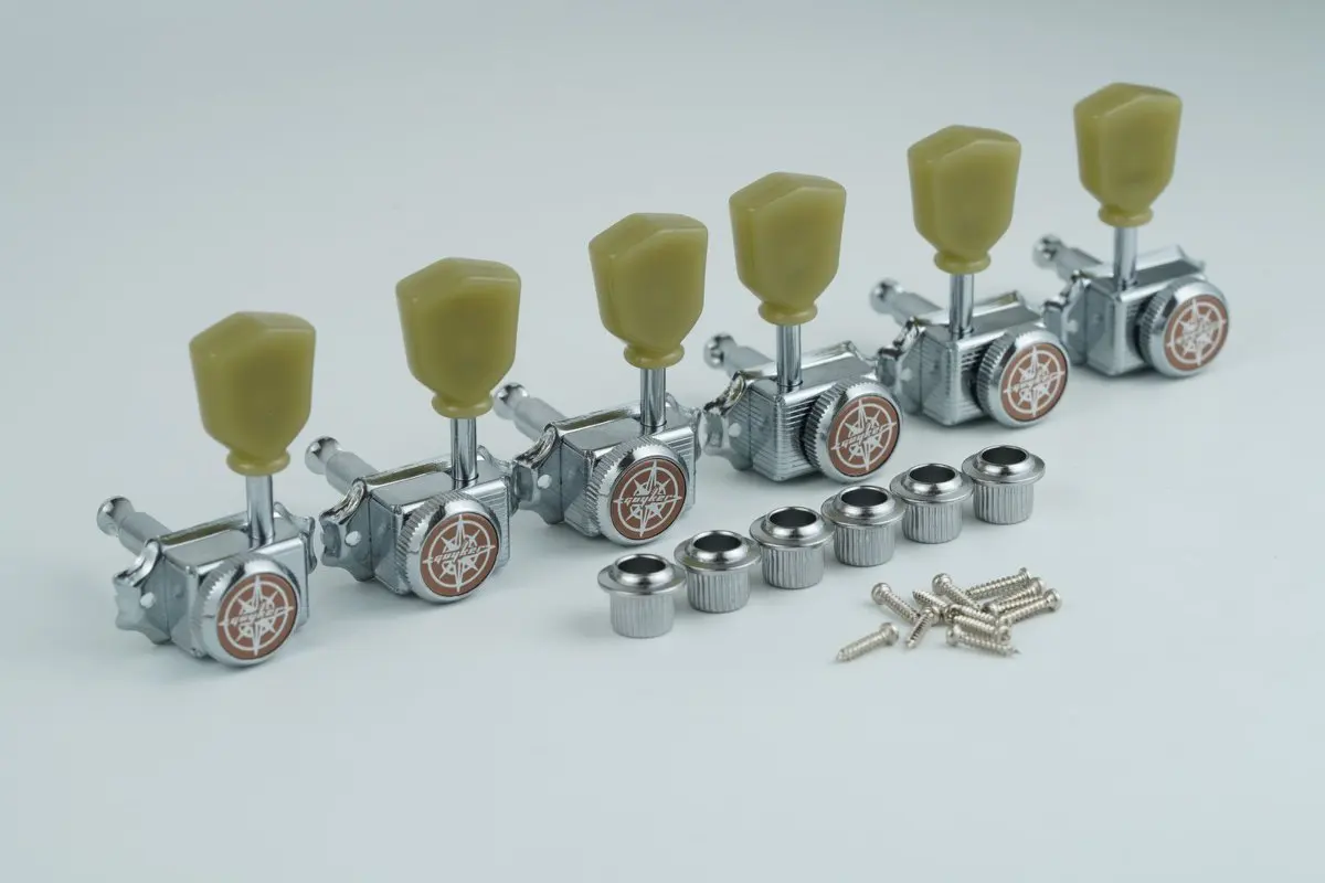 1 Set GUYKER Cream Handle Locking String Vintage Deluxe Electric Guitar Machine Heads Tuners  3R3L Tuning Pegs, view 2