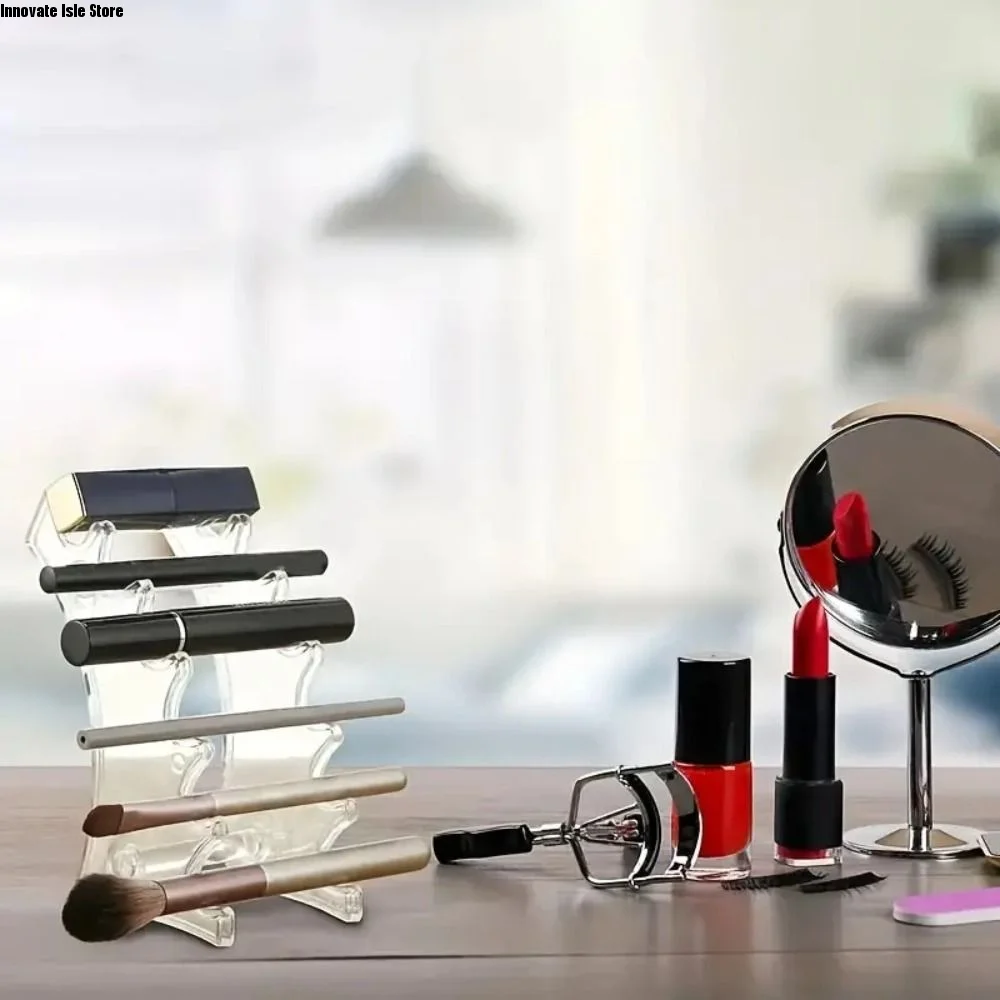 Transparent 6-bit Ballpoint Pen Holder Simple Ladder Shelf Eyebrow Pencil Holder Aesthetic Makeup Brush Rack Organizer