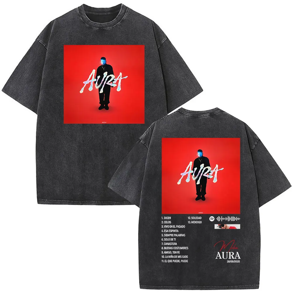 

Washed Vintage Rapper Maka Aura 2025 Tour Graphic T Shirts Men's Women Fashion T-shirts Casual Cotton Loose Short Sleeve T Shirt