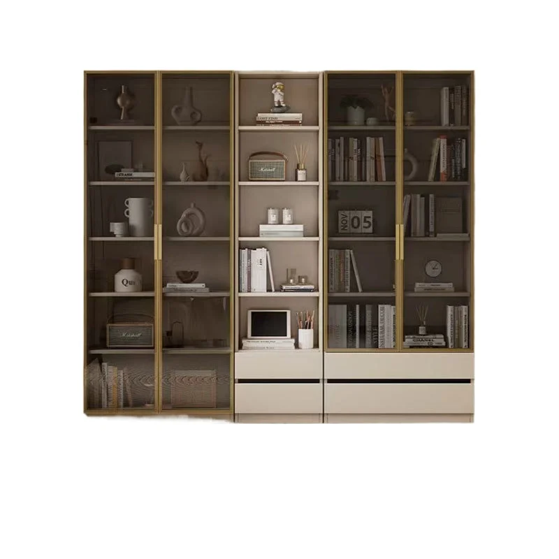 

Bookcase integrated whole wall to top light luxury bookcase cabinet as bookcase glass door storage