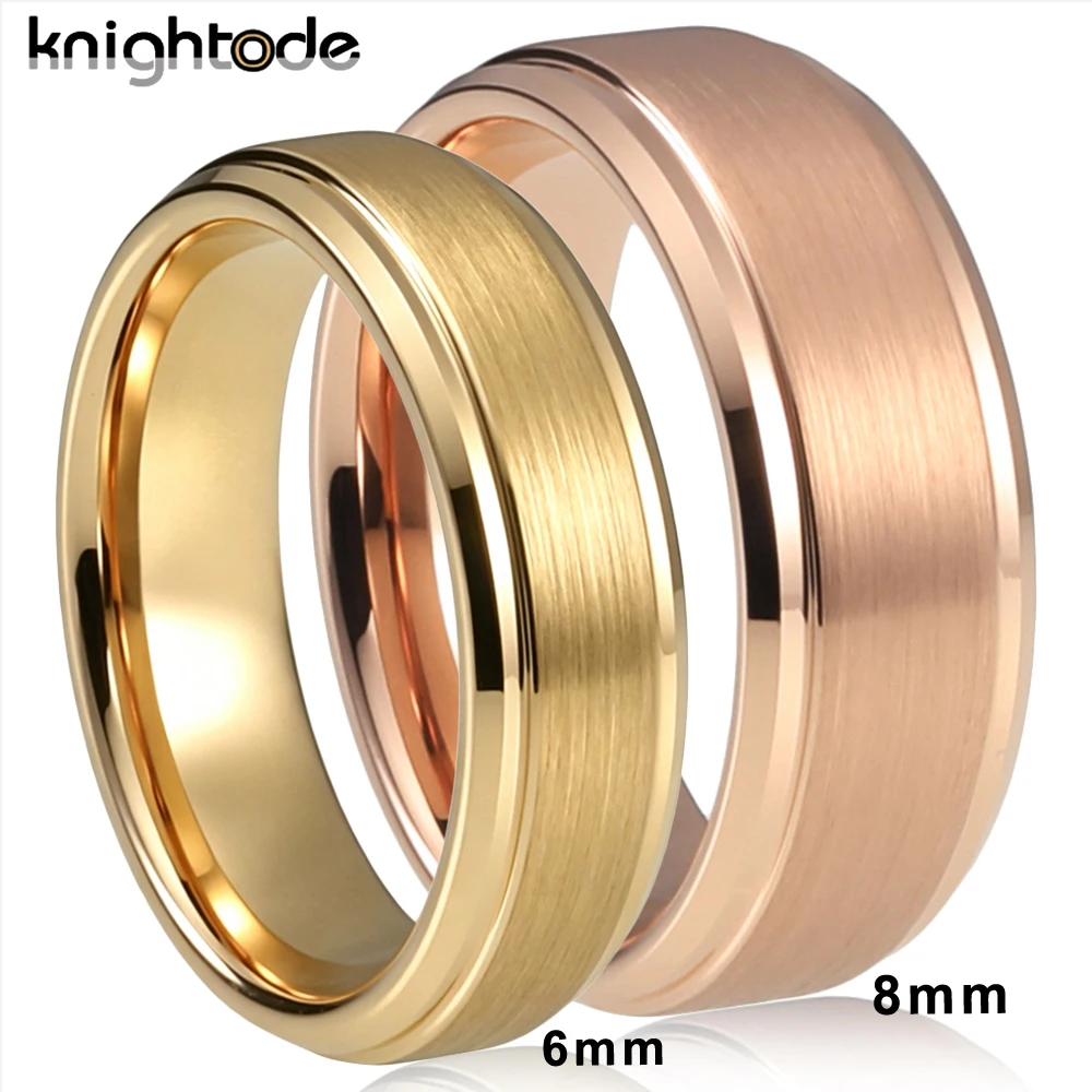 6mm 8mm Tungsten Carbide Ring Wedding Bands Simple and Tough Overall Designy Beveled Stepped Edges Brushed Finish Comfort Fit
