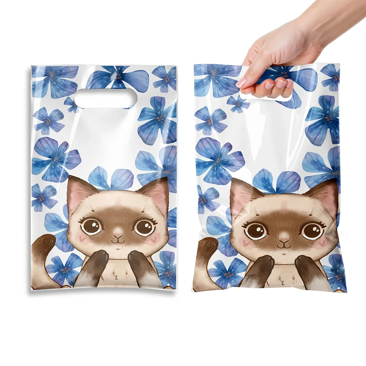 50 Stück Taschen mit Katzenmuster-Griff, 4 verschiedene Stile, schöne Cartoon-Katzen-Geschenktüten, ideal für Partys, Geschenkverpackungen und andere Veranstaltungen – Detail 3