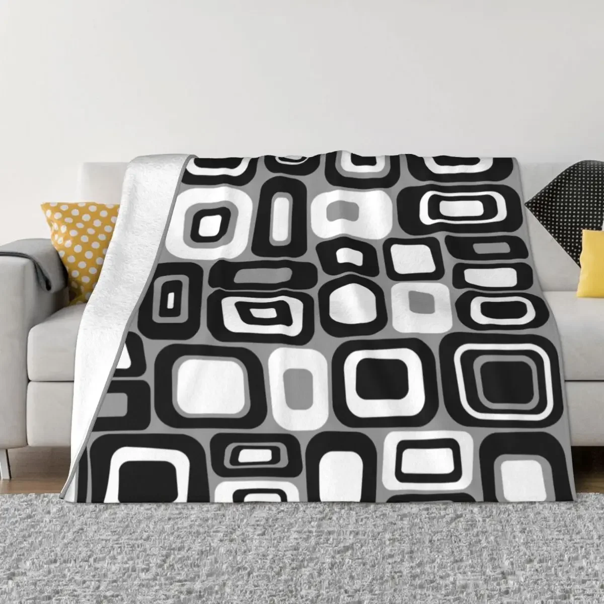 Gray, Black and White Modern Retro Geometric Mid Century Design Throw Blanket for sofa Furrys Summer manga Blankets