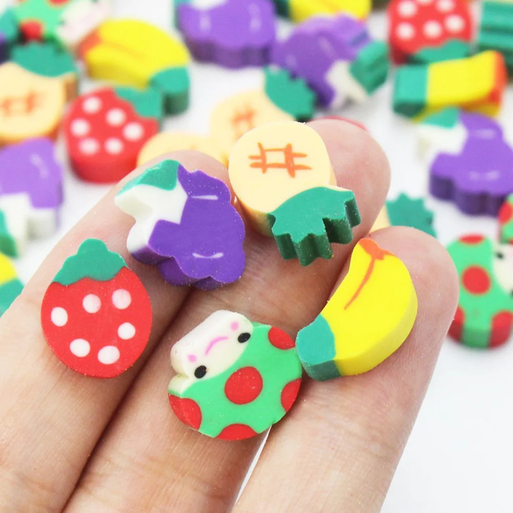 50Pcs Fruit Erasers Pencil Rubber Stationery for Kids Children Study Supplies Lovely Grape Gift