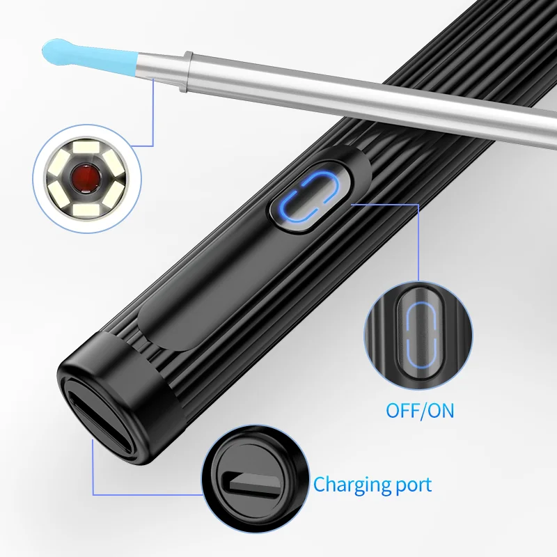 Detergente per le orecchie per la rimozione del cerume con fotocamera 1080P HD otoscopio per orecchio Wireless con 6 luci a LED per telefoni Android