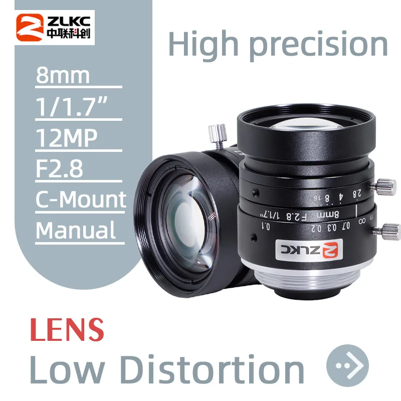 

ZLKC 1/1.7 inch 8mm camera lens C-mount machine vision lens F2.8 manual Iris 12MP High resolution fa wide-angle lens
