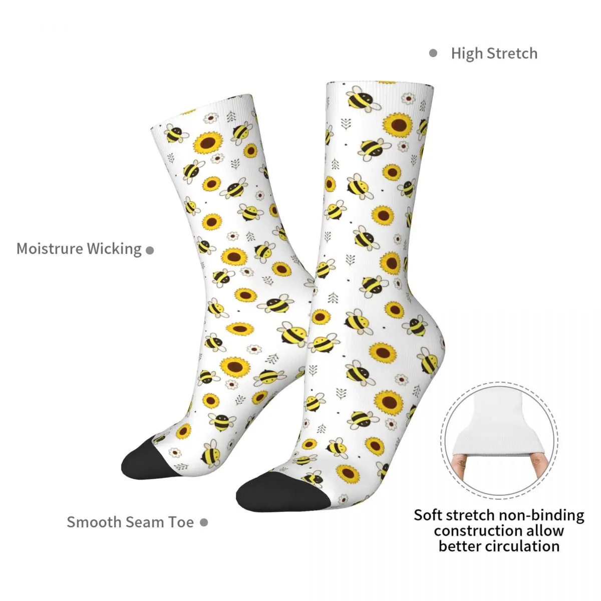 Bee Socks Autumn Stockings Fashion Men Medium Soft Socks Pattern Outdoor Anti Bacterial Socks