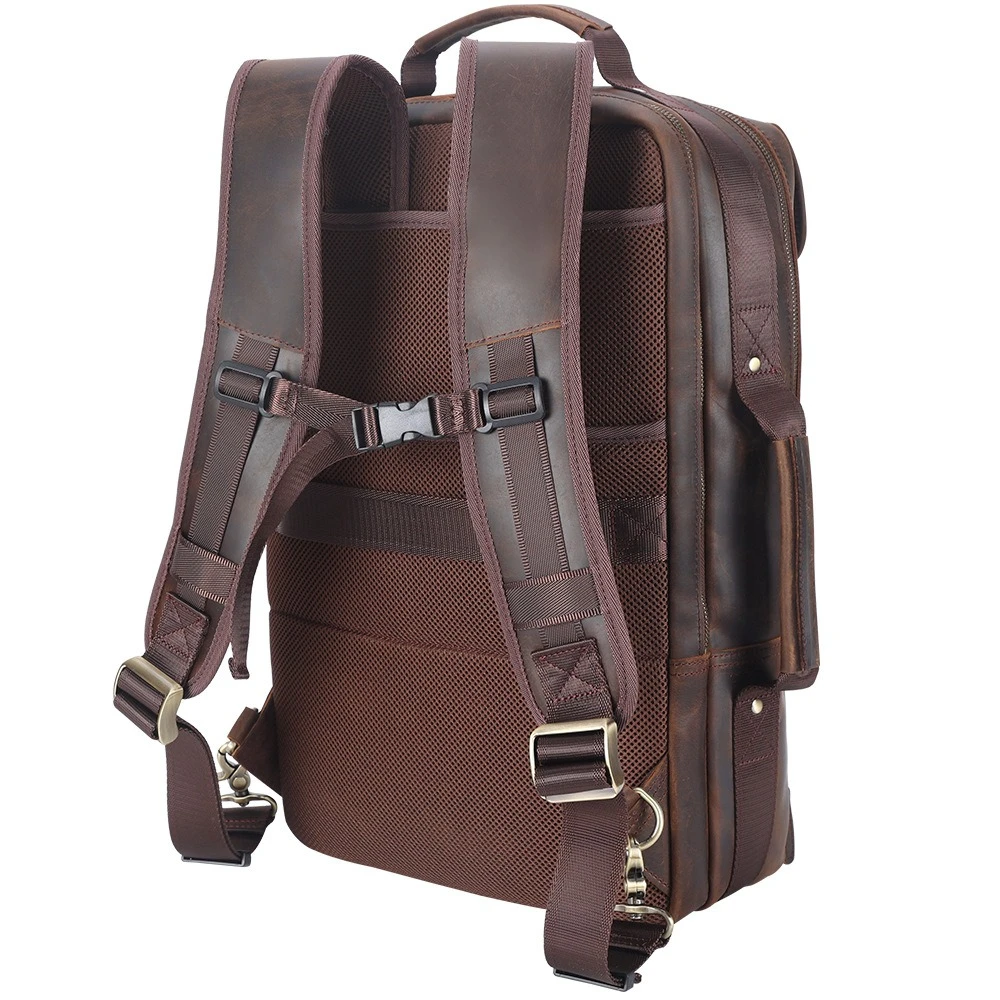 Vintage Crazy Horse lederen herenrugzak grote capaciteit 16-inch laptoptas Retro reisschoolrugzak voor studenten