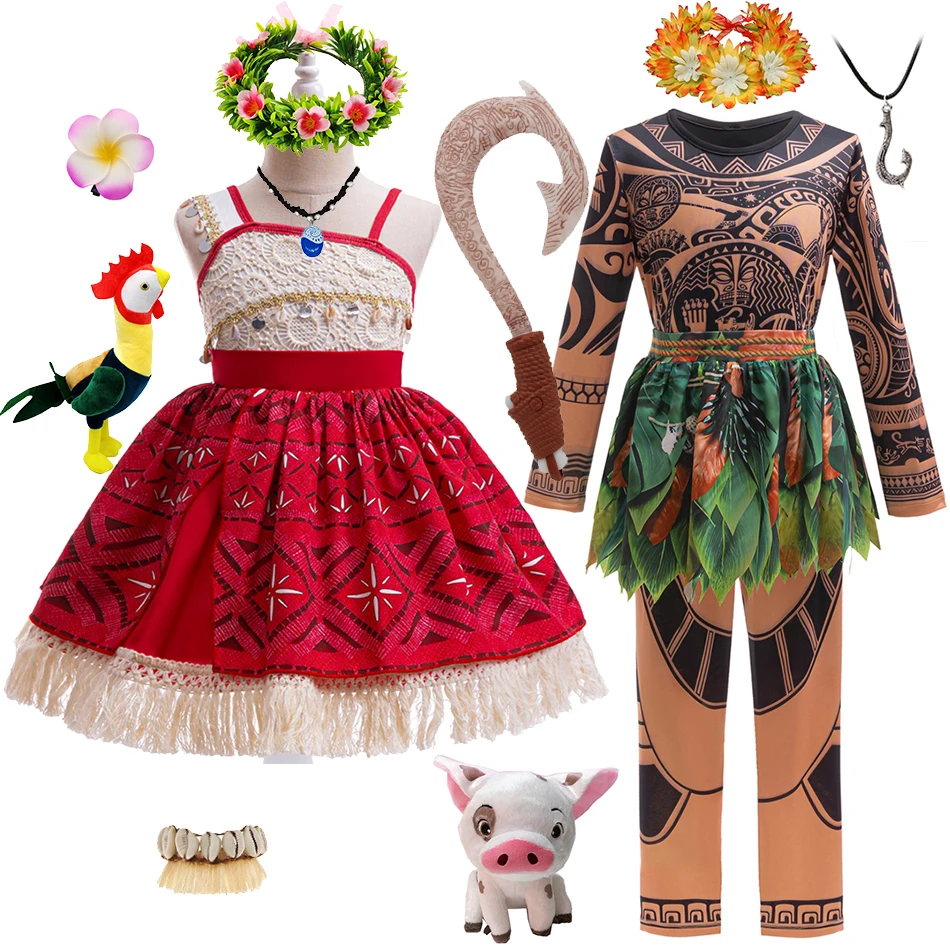 Moana 2 Maui Costume Little Boys Girls Vaiana Dress Up Outfits New Year Kids Role Playing Clothes Purim Festival Sets