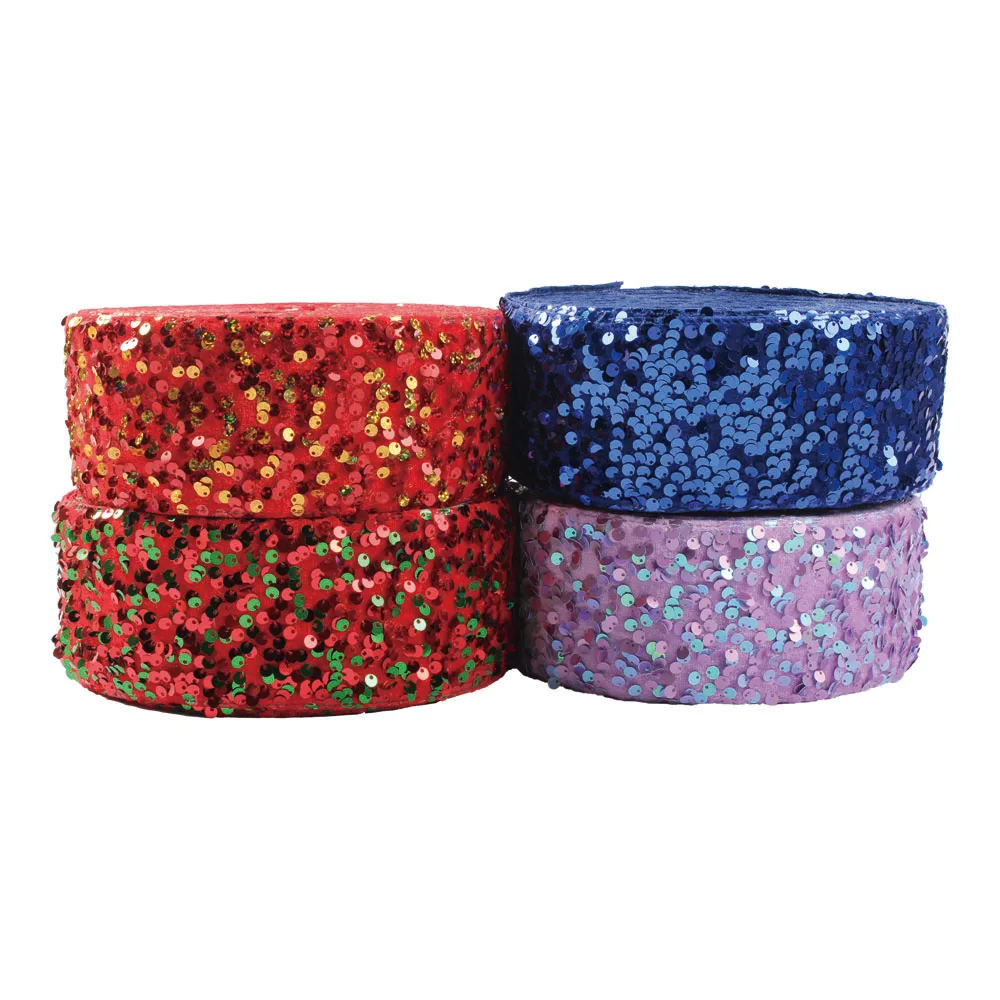 Navy Red and Purple Sequin Ribbon 3inch 75mm for Bows DIY 5Yards Handmade Accessories