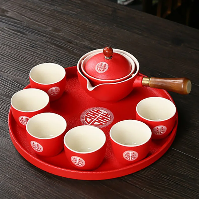 

Chinese Style Portable Porcelain Tea Set Ceramic Pot And Cup Infuser Teapot Kettle Double Happiness Wedding Celebration