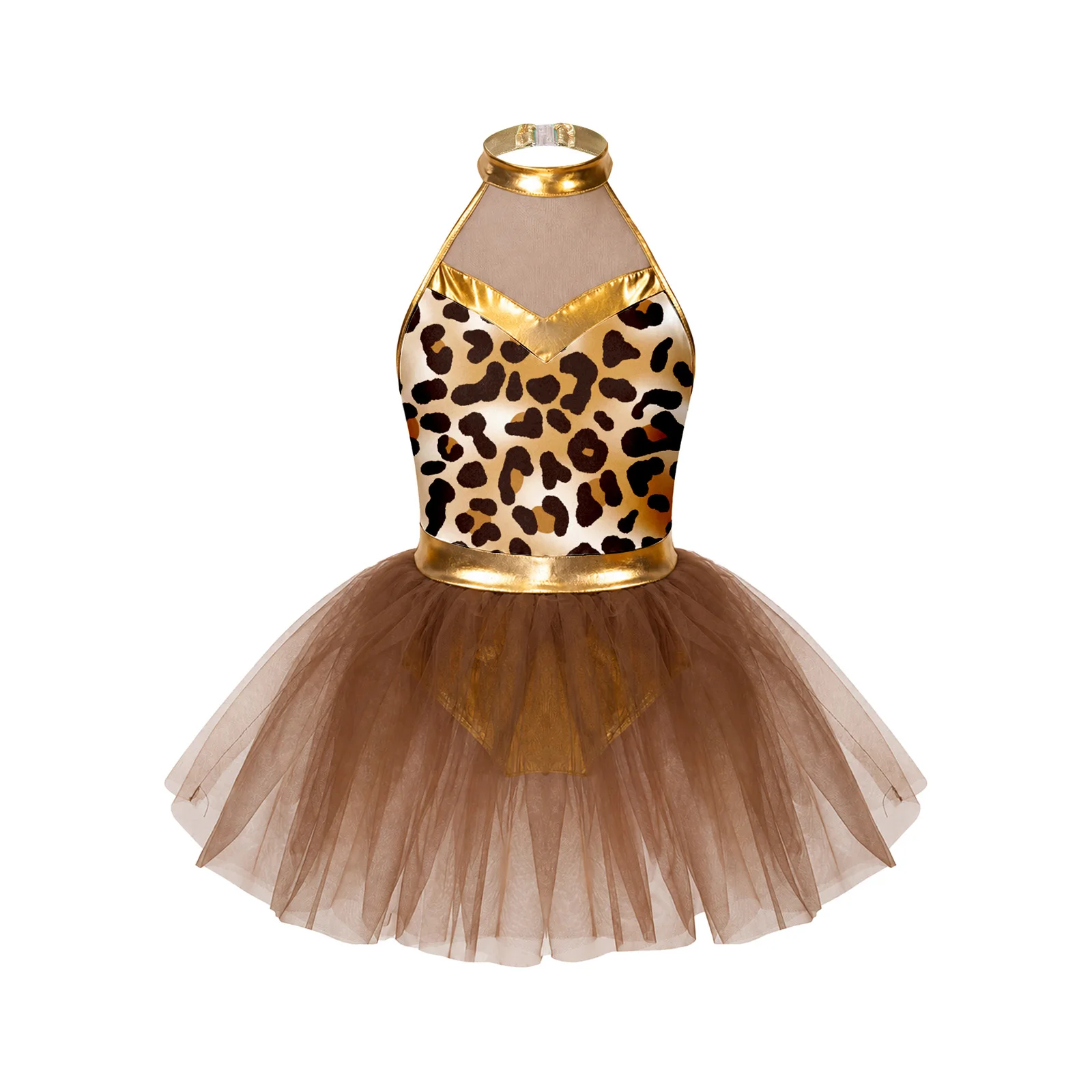 Glänzendes Metallic-Ballett-Tutu-Kleid für Mädchen mit Tier- und Leopardenmuster für Tanzwettbewerbe und Aufführungen – Detail 11