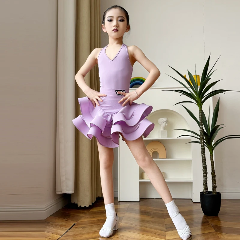 New Children's Latin Dance Dress, Girls' High end Children's Dance Dress, Summer Latin Dance Practice Dress, Cake Skirt