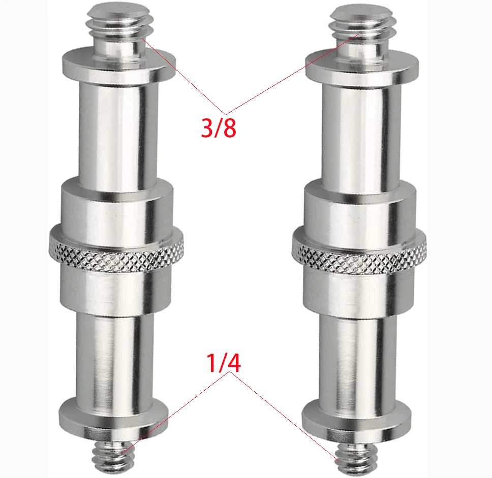 2 Pieces Standard 1/4 to 3/8 inch Metal Male Convertor Threaded Screw Adapter Spigot Stud for Studio Light Stand, 1/4