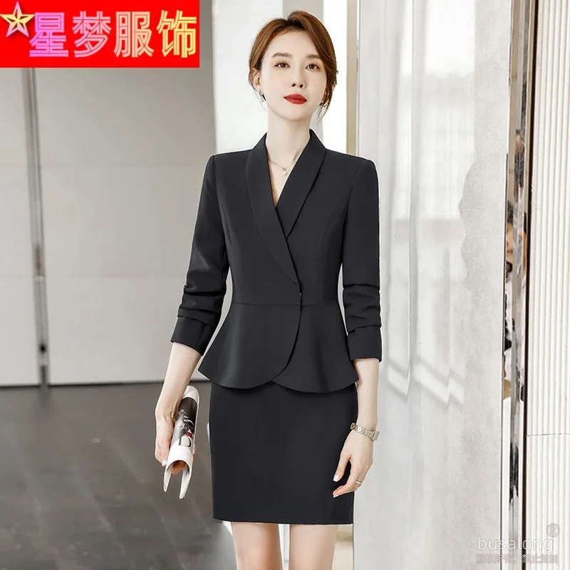 Suit Women's Spring and Autumn Professional Lady Long Sleeve Hidden Hook Formal Clothes Interview Suit Workplace Business Commut