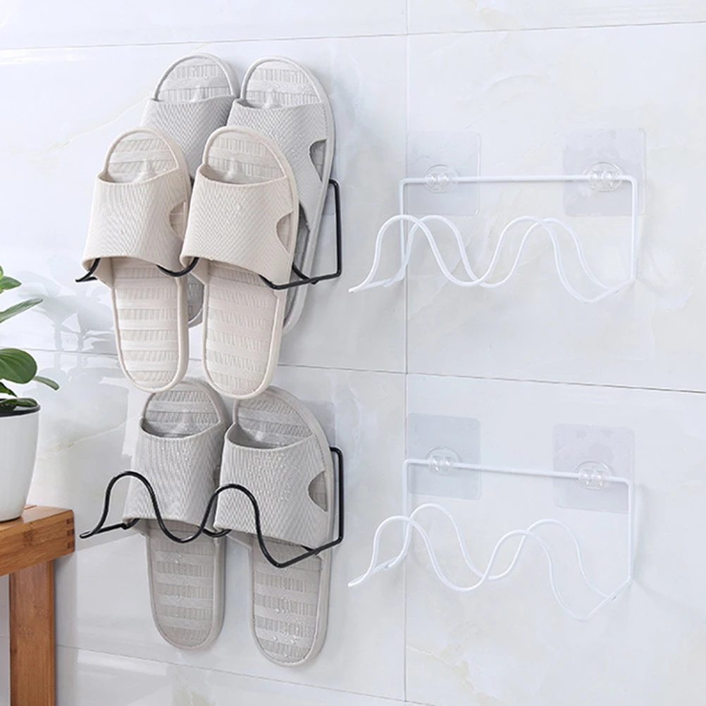 

Wall Mounted Shoe Rack 2 Tier Slippers Shelf White Hanging Organizer No Drill Iron Shoes Stand Storage