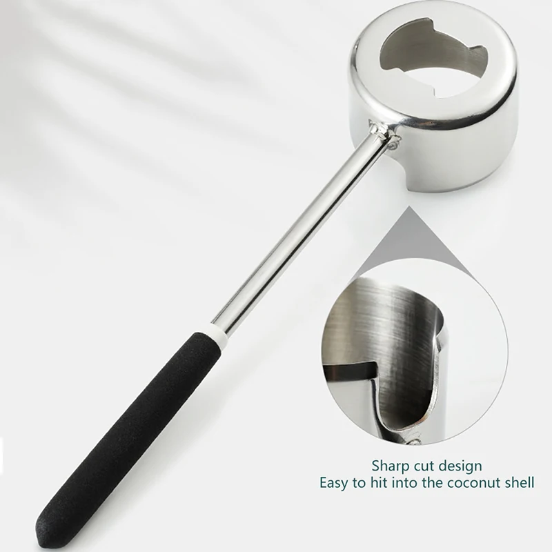 Durable Coconut Opener Tool Set Food Grade 304 Stainless Steel Opener Coconut Meat Tool Wooden Handle Rubber Hammer Easy To Use