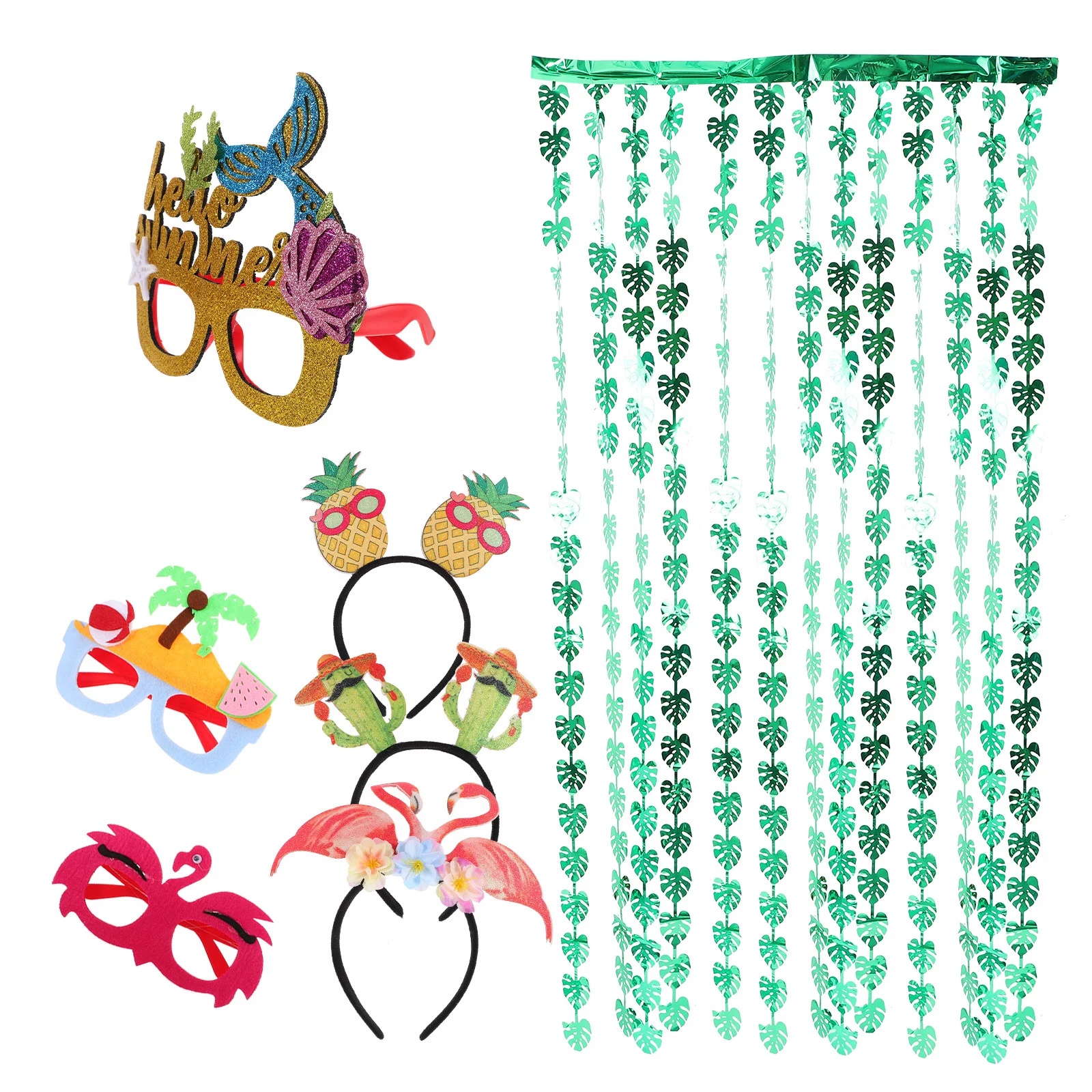

1Set Hawaii Party Decorations Funny Lightweight Photo Booth Props Luau Eyeglasses Headband Curtain Backdrop Tropical Beach Party