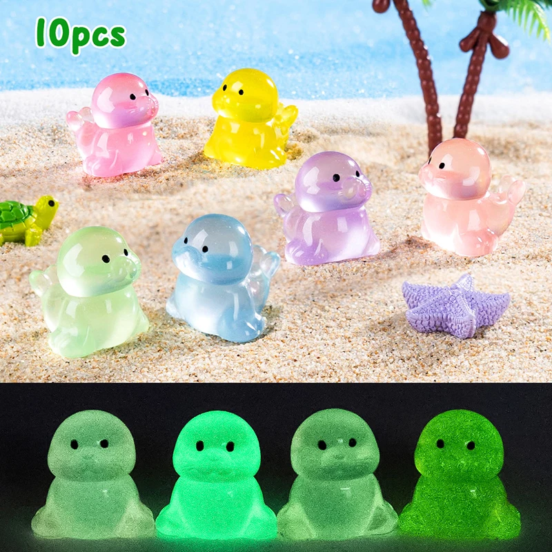 10Pcs Cute Mini Luminous Sea Lions Ornament Table Decoration Miniature Figurines Creative DIY Home Decoration Accessories Gifts