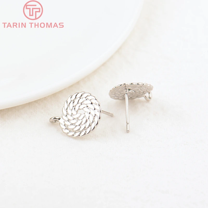 (2142)10PCS 12.5MM 24K Gold Color Brass Round Stud Earrings High Quality Diy Accessories Jewelry Findings