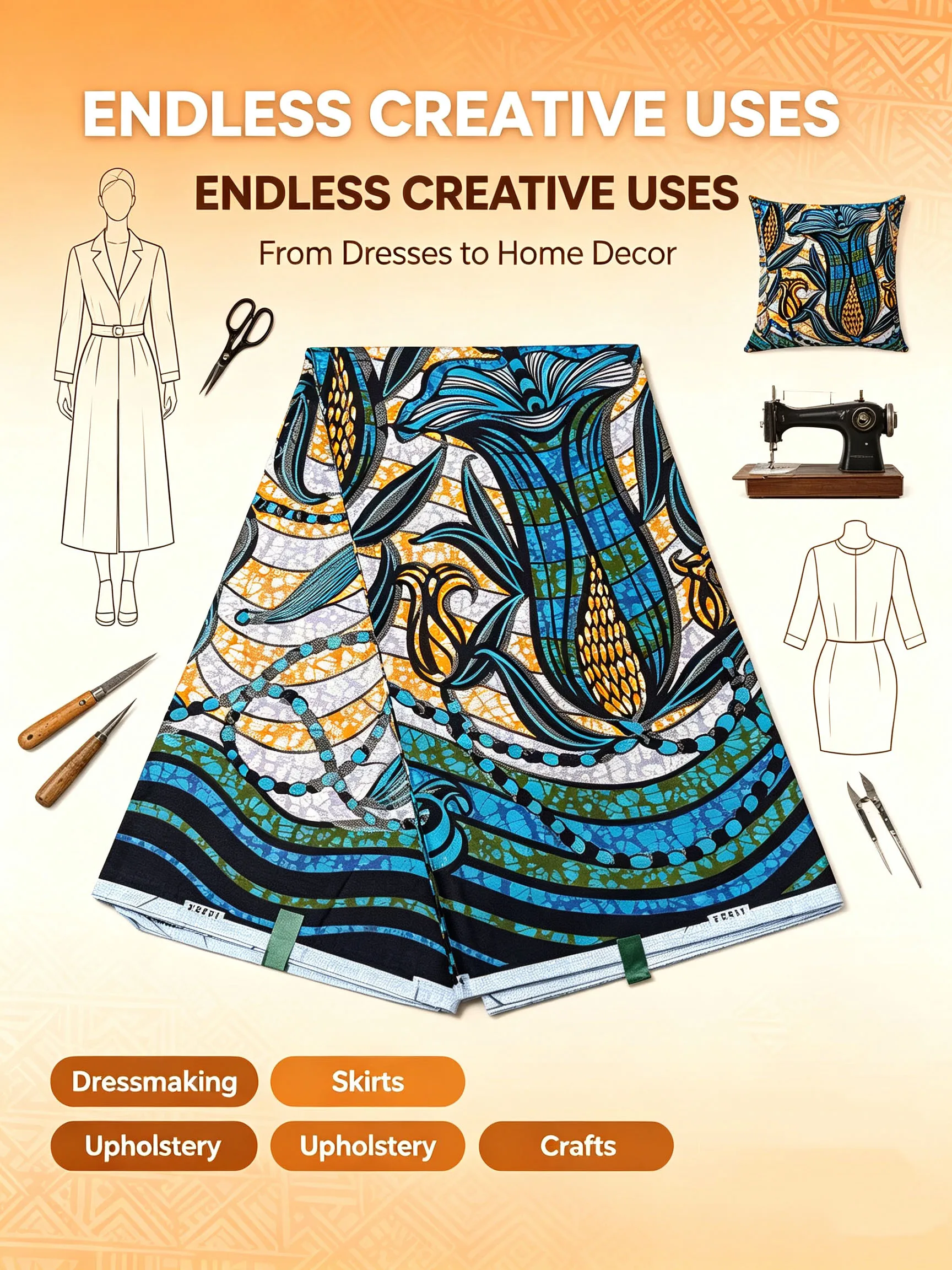 African Real Wax Print Fabric 6Yards Ankara Blue Corn Floral Pattern Batik Cloth Nigeria Ghana Pagne For Women Dress Sewing view 4