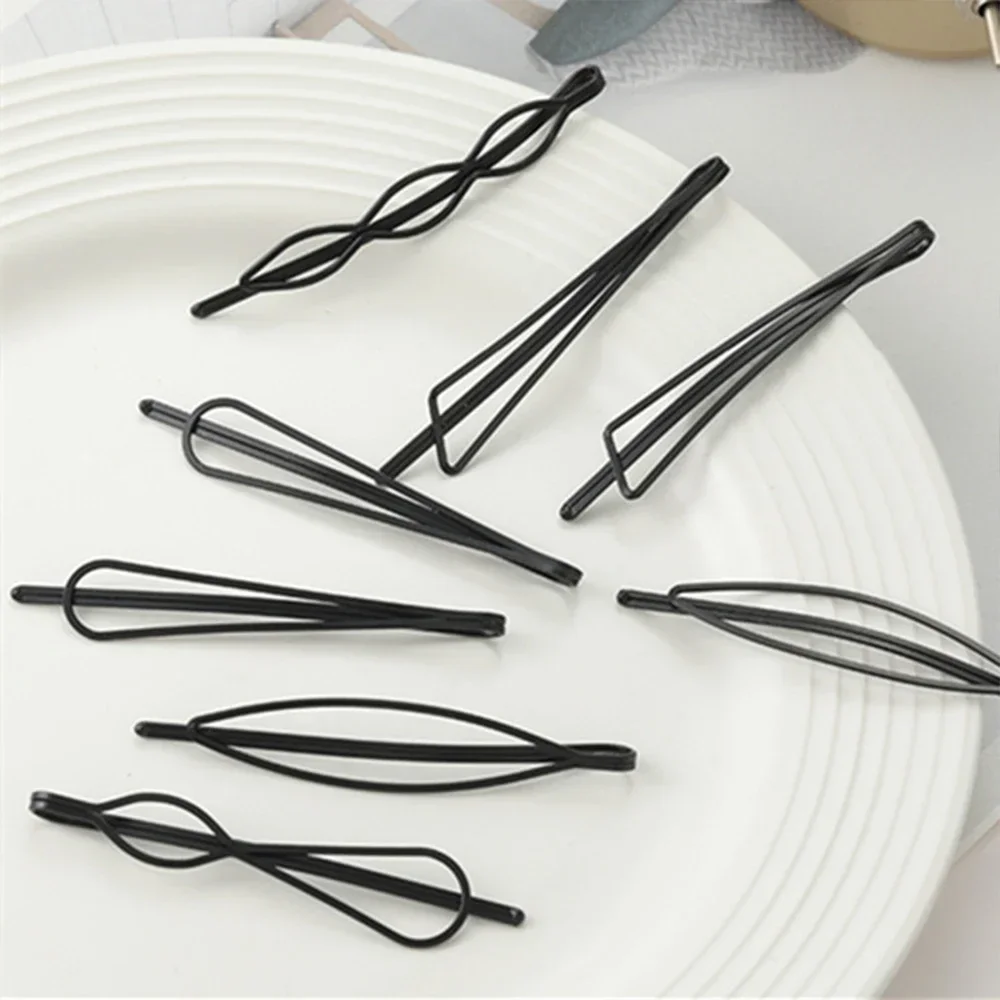 3/12pcs Black Simple Bobby Hairpins Women Girls Invisible Metal Wavy Triangle Hair Clips Barrettes Hairgrips Headdress Pins