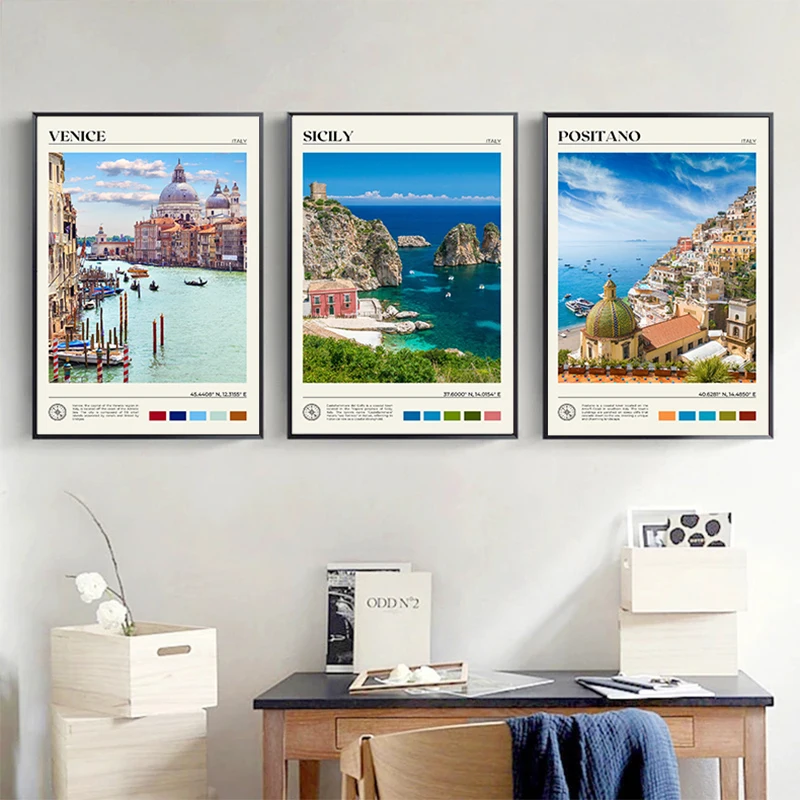 Italian City Travel Poster Calabria Florence Milan Rome Amalfi Positano Venice Canvas Painting Wall Art Picture Study Home Decor