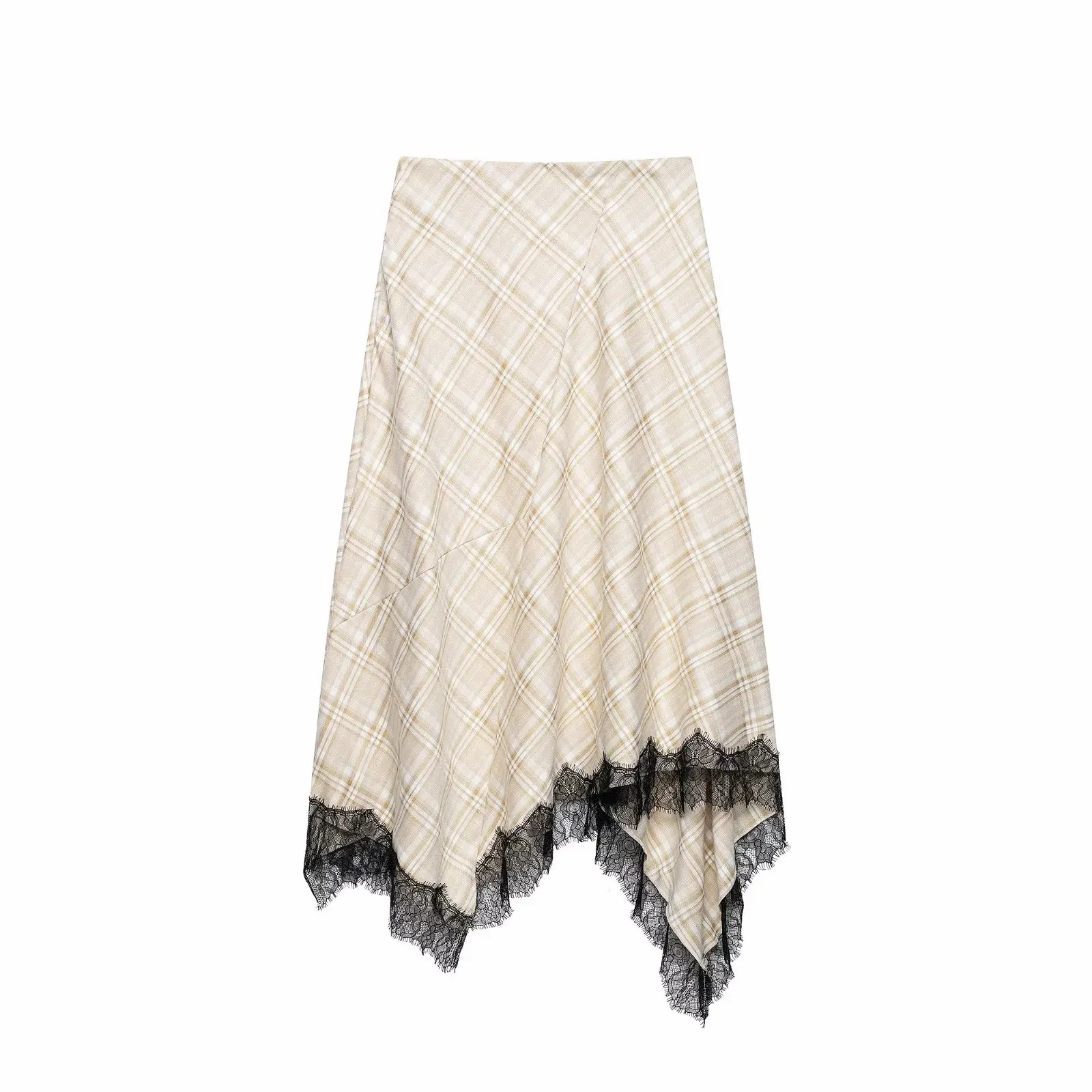 Damen Vintage Chic Midi-Rock Eleganter Karierter Spitzenrock Neu Sommer Büro Dinner Party Damenrock – Detail 3