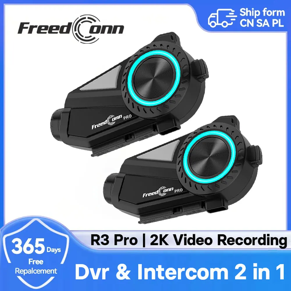 Freedconn Helmet Headset DVR Motorcycle Intercom WiFi App 1440P Motorbike Dash Cam Motor Music Share FM