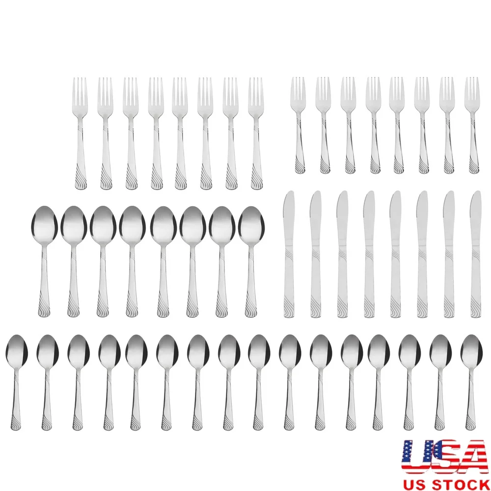 

49 Piece Stainless Steel Flatware Set with Organizer Tray Service 8 Durable Dishwasher Safe Swirled Handle Design Lightweight
