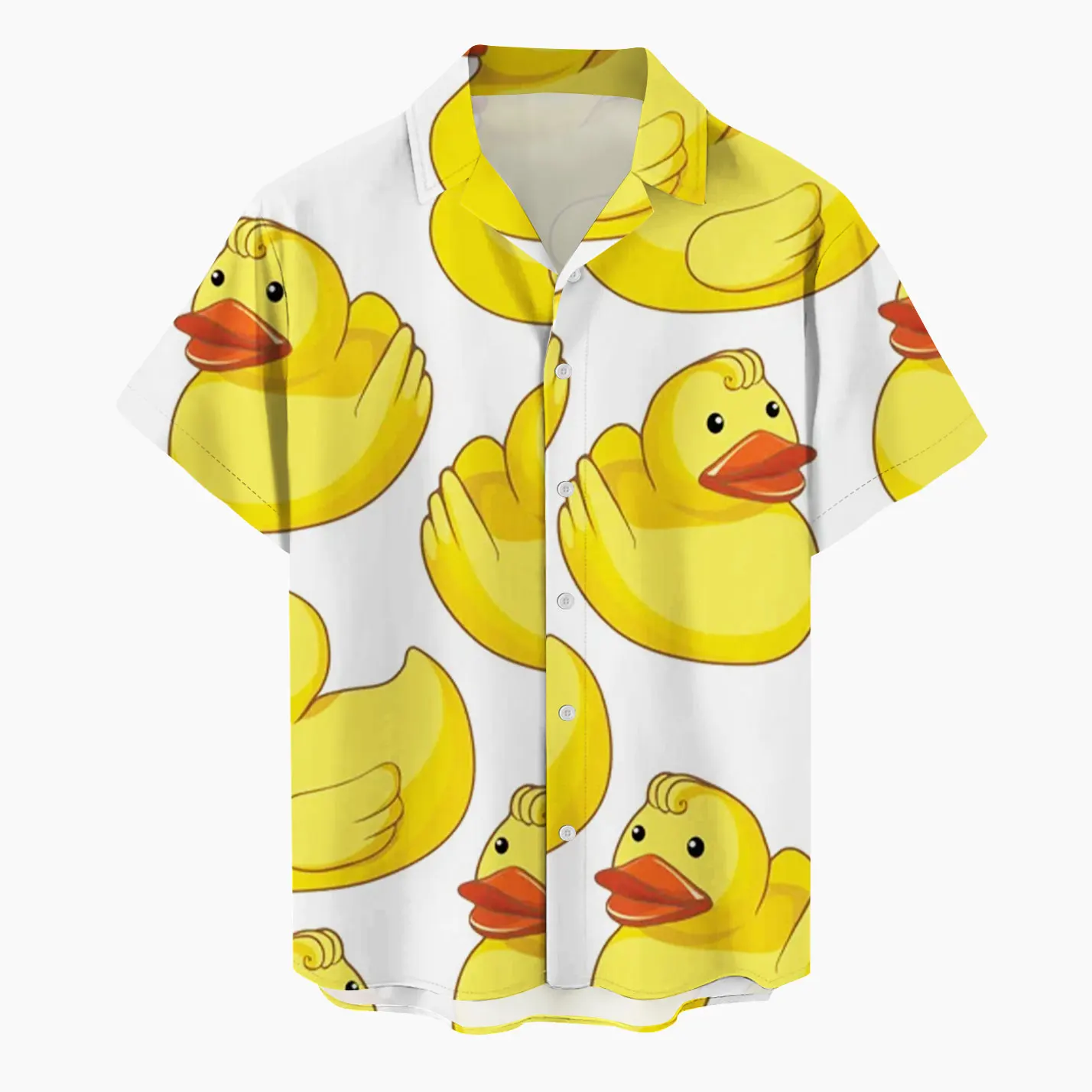 2024 New Men\'s Shirt Little Yellow Duck 3D Printed Funny Hawaiian Beach Tops Short Sleeve Casual Fashion Blouse Social