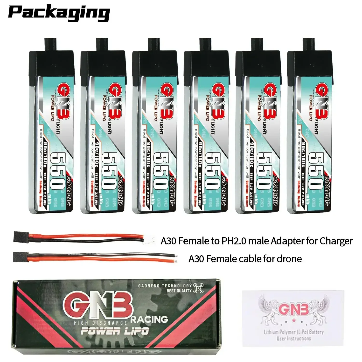 GAONENG GNB 1S 550mAh 3.7V 90C LiPo Battery For RC FPV Drone Quadcopter DIY A30 Connector VS BETAFPV Meteor75 Pro Cetus  BT2.0