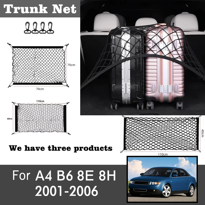 

For Audi A4 B6 8E 8H 2001-2006 Auto Organizer Elastic Mesh String Nets Magic Sticker Pocket Bag Car Back Rear Trunk Storage Net