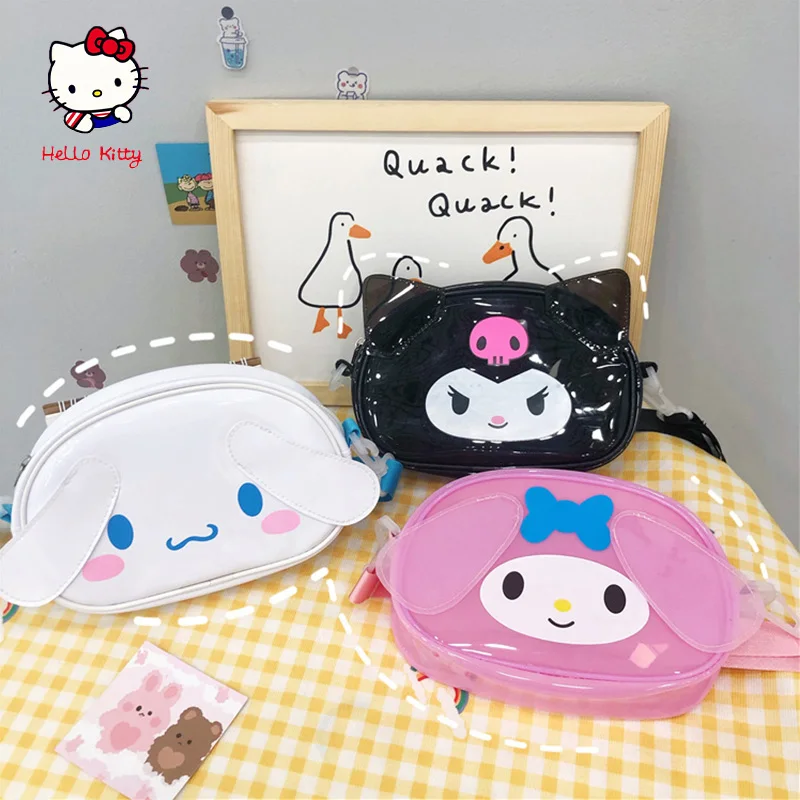 

Large Capacity Cartoon Sanrio Kuromi Transparent Crossbody Bag Kawaii Cinnamoroll My Melody Multifunctional Waterproof Jelly Bag