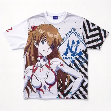 New Century Gospel Warriors Wear Eye Masks Asuka White Background Trendy Pixel Style Anime Casual Street Wear Trendy Top