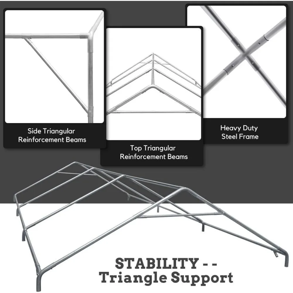 10x20 ft Heavy Duty Carport Car Canopy with Removable Window Sidewalls, Portable Garage Tent Boat Shelter