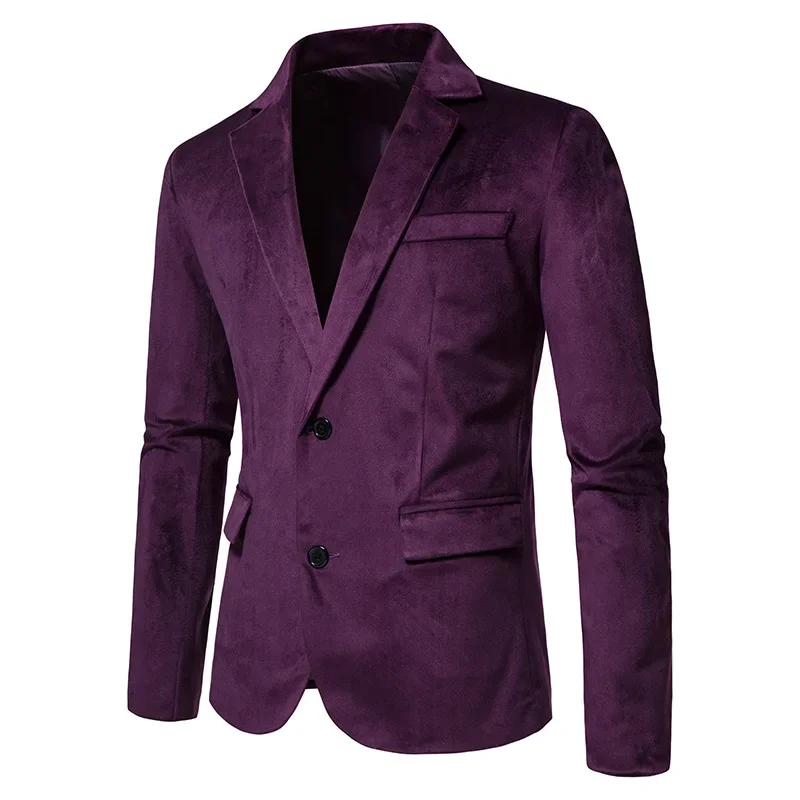 Mens Purple Velvet Blazer Notched Lapel Velour Suit Jacket Two Button Tuxedo Jackets Men Wedding Groom Party Dinner Clothing XXL