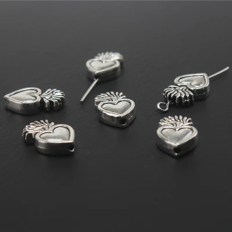 15pcs Silver Plated Catholic Sacred Heart Interval Beads DIY Charms Bracelet Necklace Jewelry Crafts Metal Accessories 16*10mm