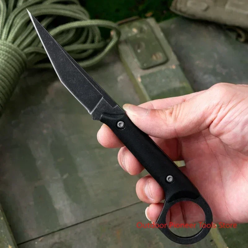 New 440C stainless steel EDC straight knife, outdoor K-sheathed self-defense survival knife, portable camping hunting knife