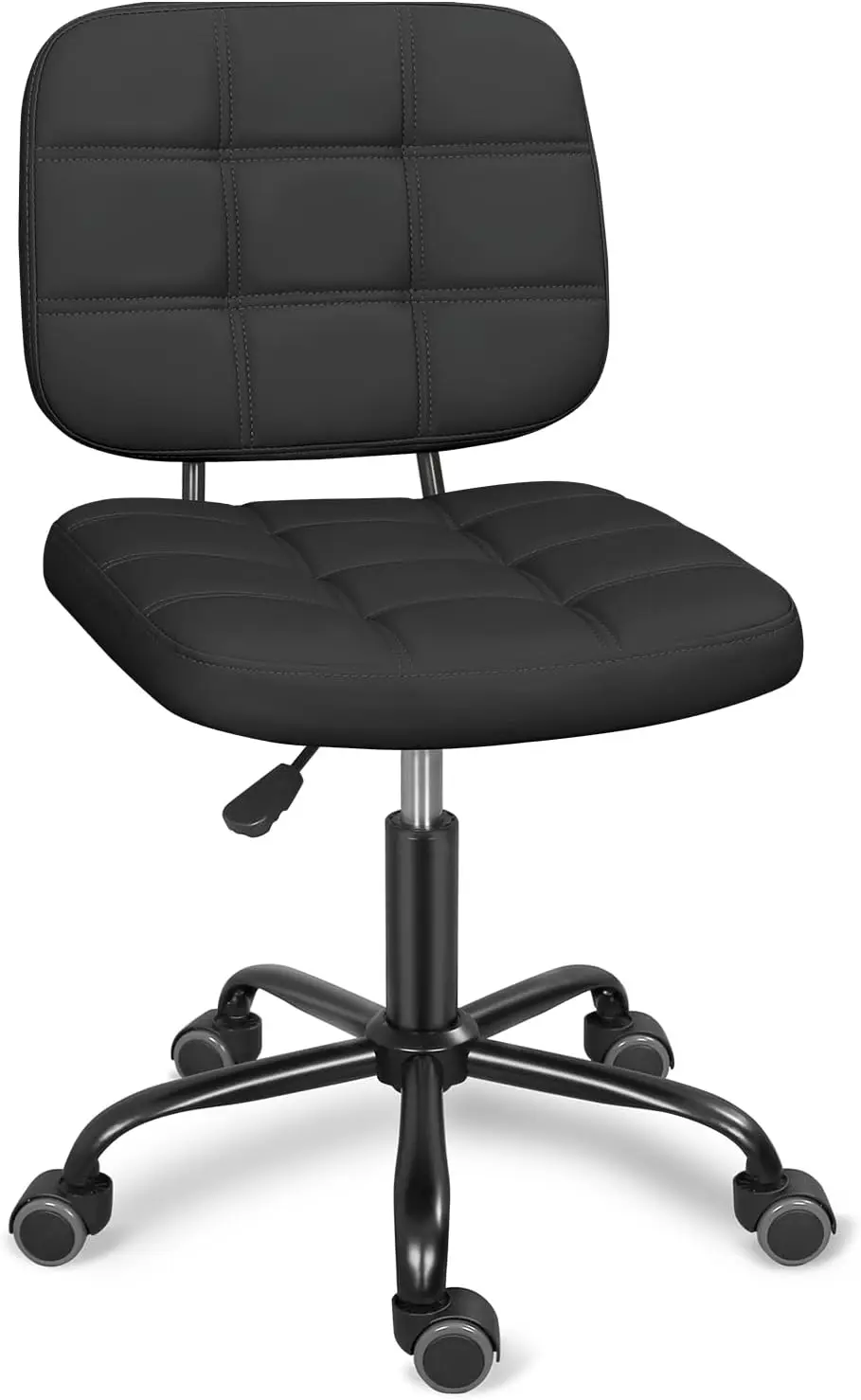 Armless Home Office Desk Chair with Wheels, Modern Ergonomic Drafting Rolling Chair, Height Adjustable Computer Task Chair for Small Space, Black