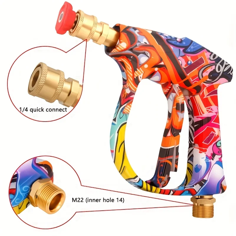 2175PSI High Pressure Washer Gun with Graffiti Design, 5 Nozzles & M22-14/15 Thread - Car/Patio Cleaning