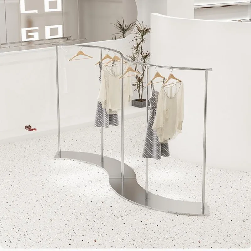 Stainless Steel Arc Nakajima Display Rack Clothing Store Display Rack Women's Clothing Store Brushed S-Shaped Clothes