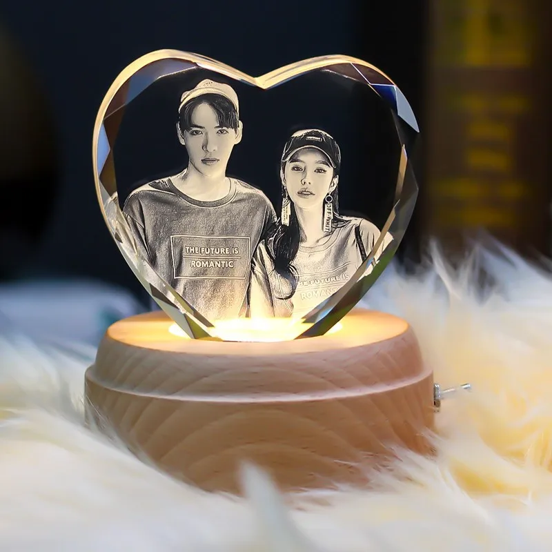 Foto de cristal 3D personalizada, forma de corazón, regalos personalizados para parejas para mujeres, esposa, ella, marido, seres queridos, gatos, perros, mascotas