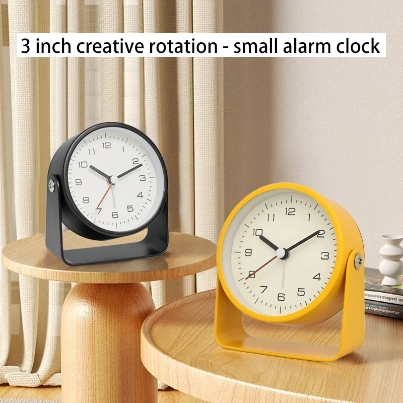 Creative Metal Small Alarm Clock 360°Rotating Silent Bedside Desk Table Clocks Gift for Bedroom Living Room Tools Office Decor